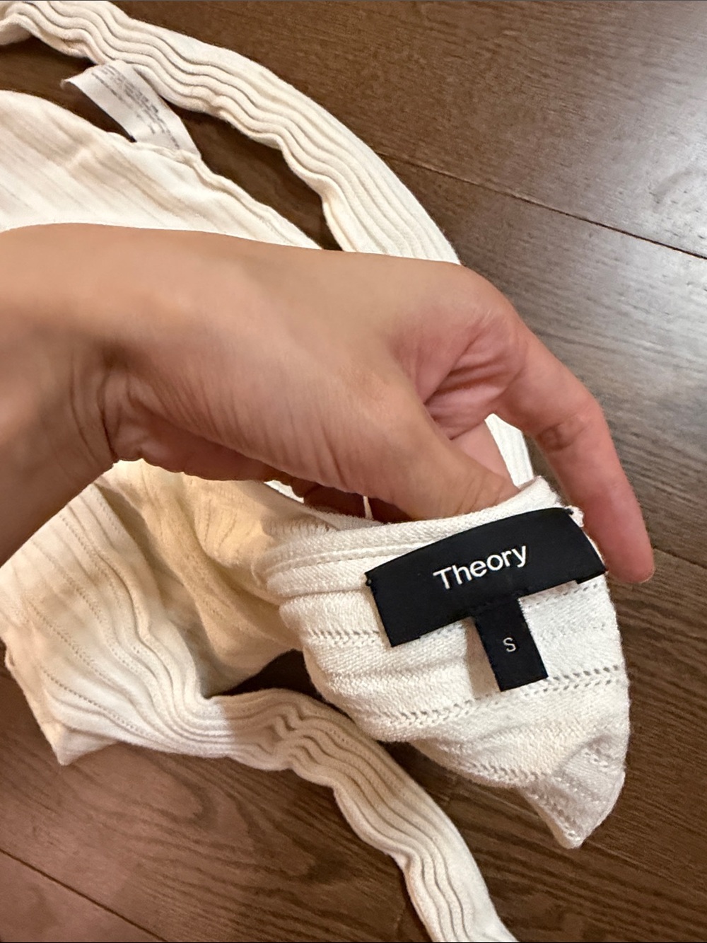 Theory Cream Ribbed Wrap-Front Sweater - Picture 3 of 3